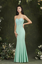 Vestido largo de gala sirena de tul con encaje floral de amor
