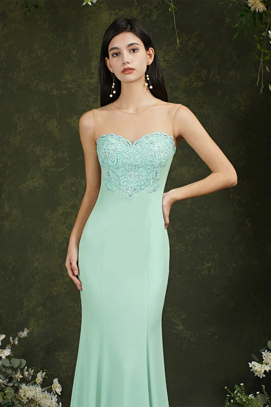 Vestido largo de gala sirena de tul con encaje floral de amor