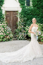 Robe de mariée sans manches en tulle avec appliques de sirène chérie et dentelle