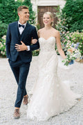 Robe de mariée sans manches en tulle avec appliques de sirène chérie et dentelle