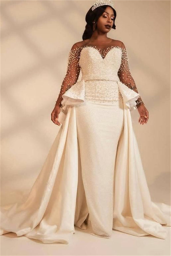 Robe de mariage épaisse à corsage en cœur avec sur-jupe de sirène
