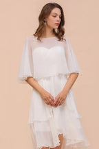 Süßes Mini-Chiffonkleid mit Wickel, Einfaches Strandjungfernkleid für die Braut