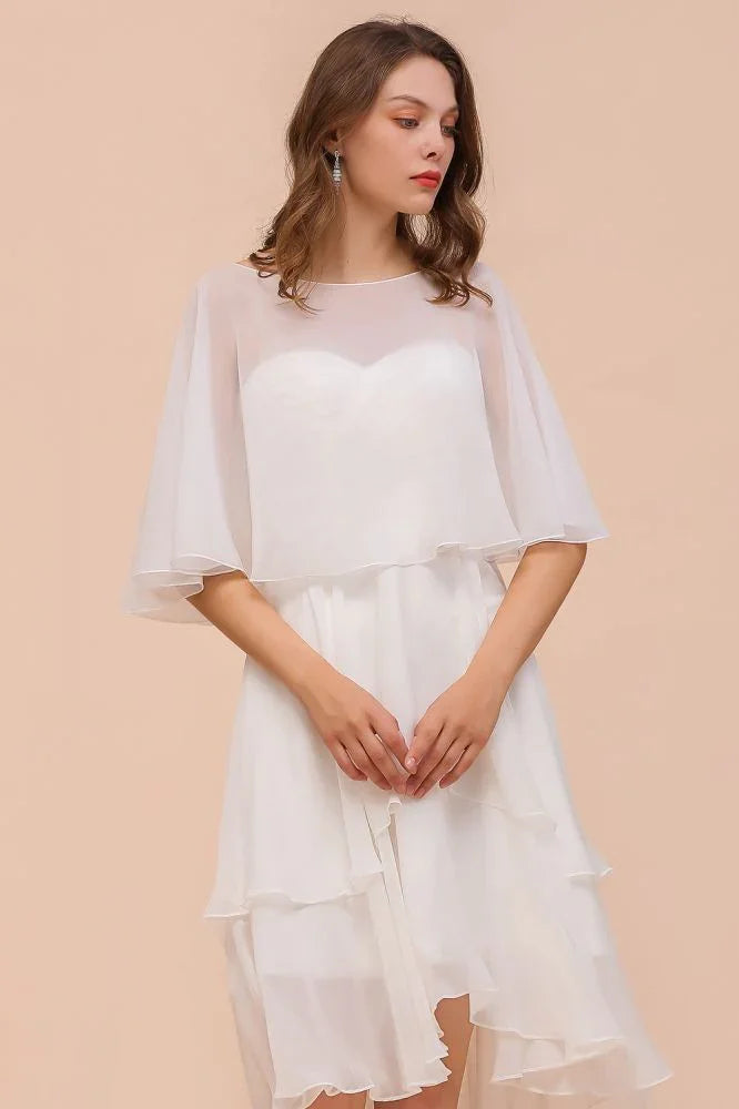 Süßes Mini-Chiffonkleid mit Wickel, Einfaches Strandjungfernkleid für die Braut