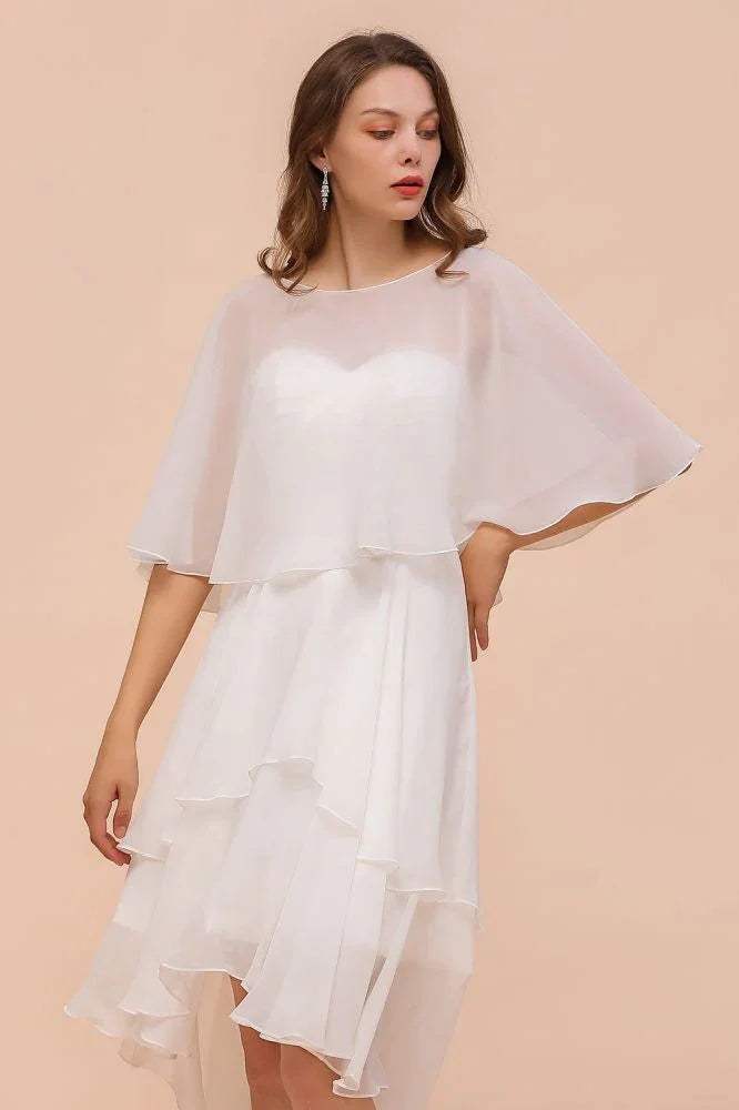 Süßes Mini-Chiffonkleid mit Wickel, Einfaches Strandjungfernkleid für die Braut