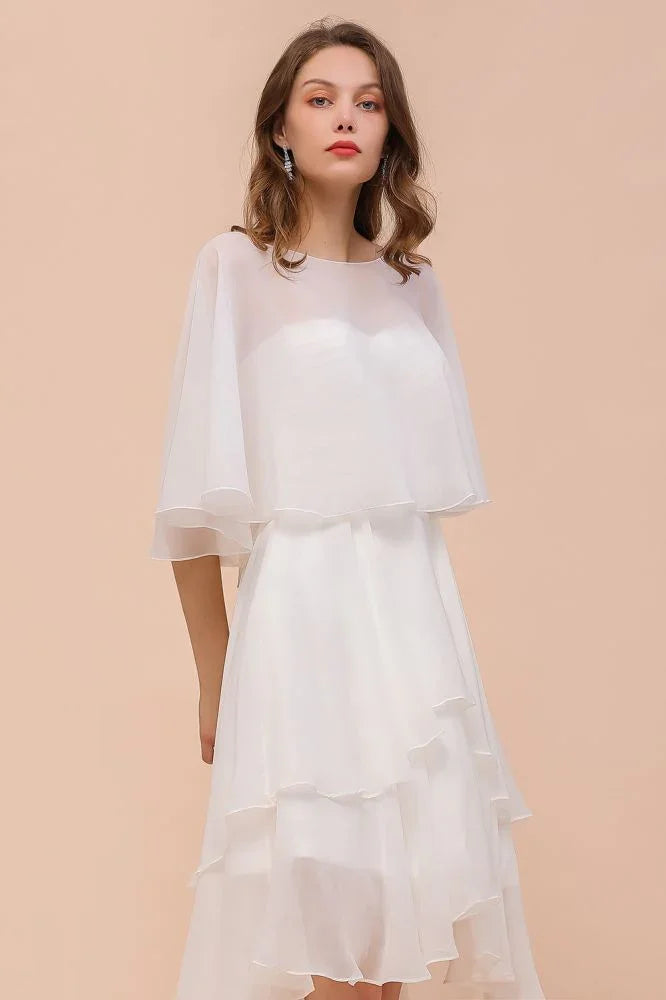 Süßes Mini-Chiffonkleid mit Wickel, Einfaches Strandjungfernkleid für die Braut