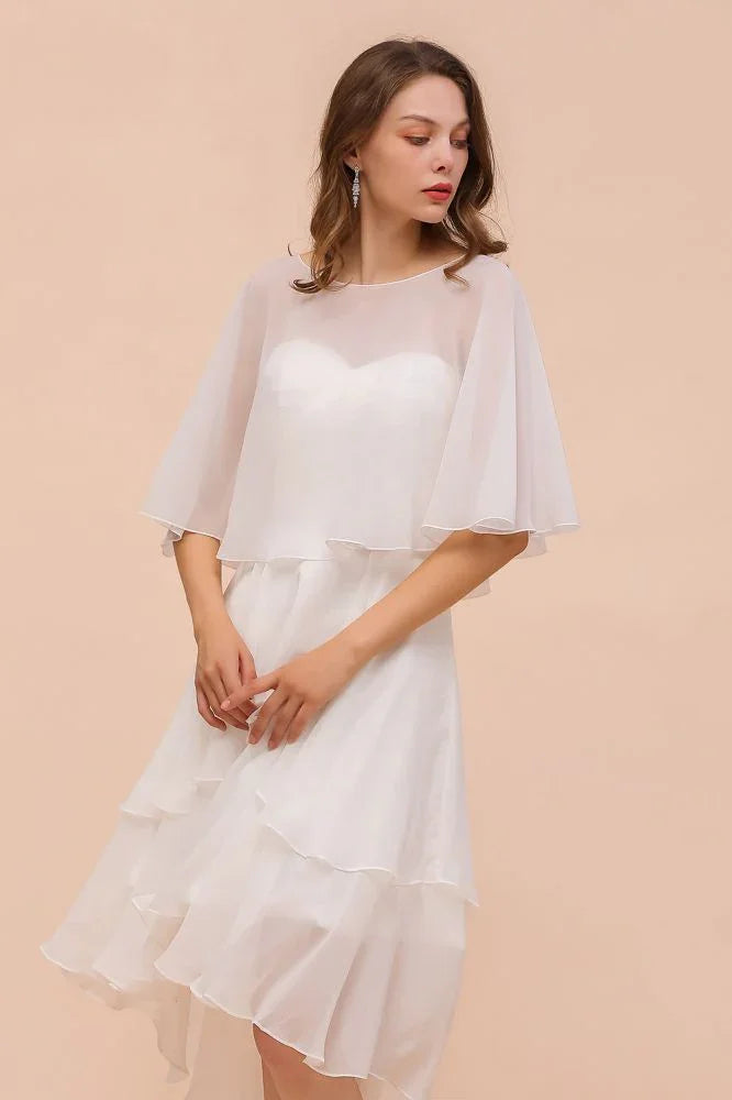 Süßes Mini-Chiffonkleid mit Wickel, Einfaches Strandjungfernkleid für die Braut