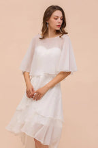Süßes Mini-Chiffonkleid mit Wickel, Einfaches Strandjungfernkleid für die Braut