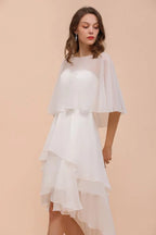 Süßes Mini-Chiffonkleid mit Wickel, Einfaches Strandjungfernkleid für die Braut