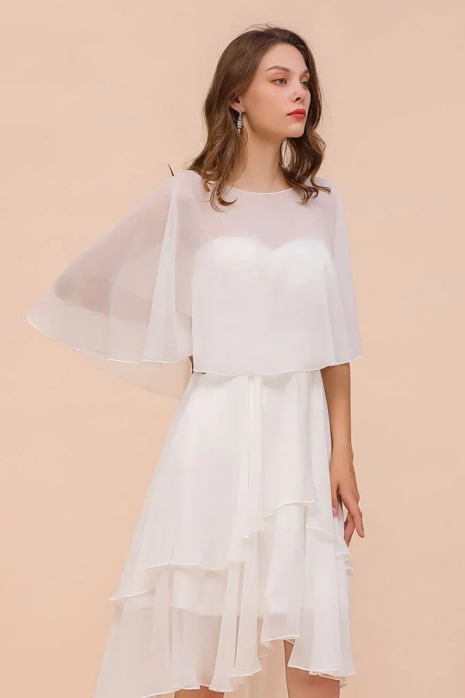Süßes Mini-Chiffonkleid mit Wickel, Einfaches Strandjungfernkleid für die Braut