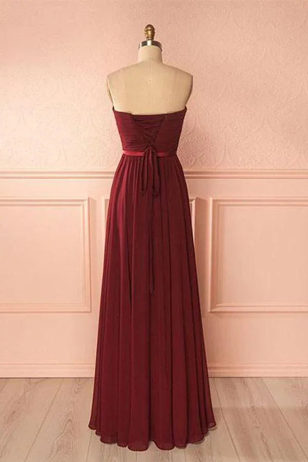 Sweetheart Neck Chiffon Burgundy Long Prom Dress Bridesmaid Dress  PG422