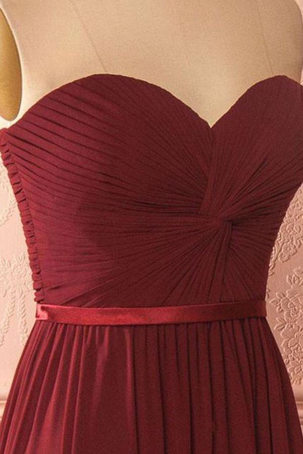 Sweetheart Neck Chiffon Burgundy Long Prom Dress Bridesmaid Dress  PG422