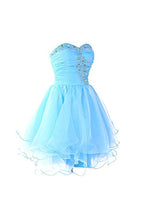Vestidos de fiesta de organza azul con escote corazón