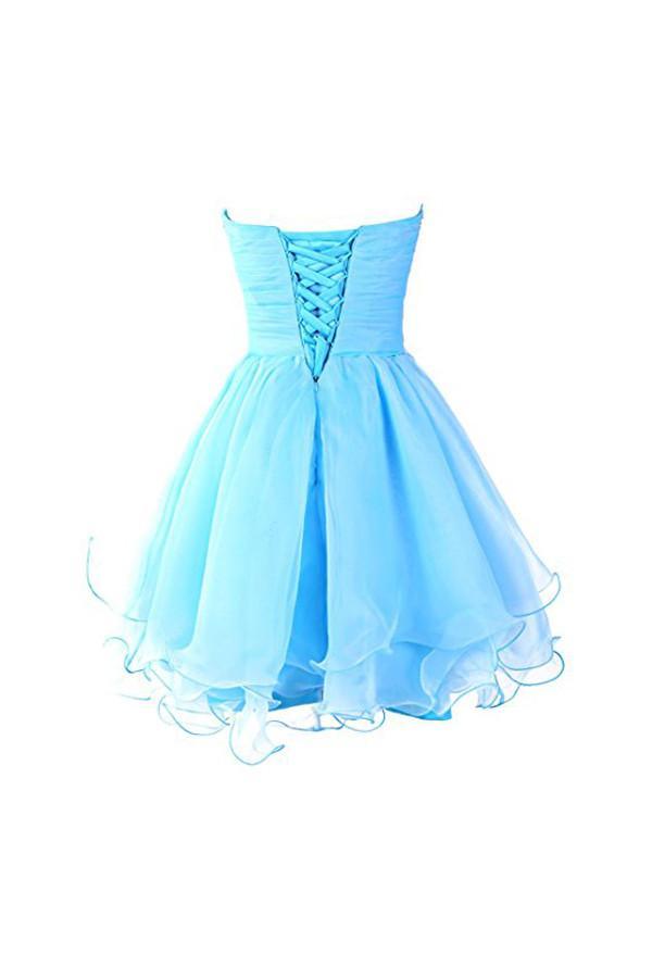 Vestidos de fiesta de organza azul con escote corazón