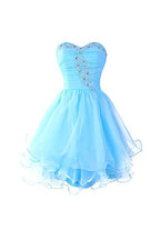 Vestidos de fiesta de organza azul con escote corazón