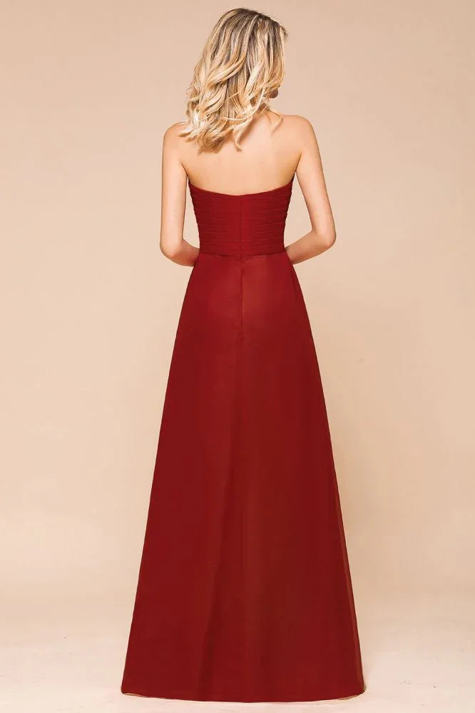 Sweetheart Red Bridesmaid Dress Chiffon Floor-Length Wedding Guest Dress backless