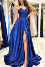 Robe de bal longue simple bleu royal sans manches avec fente pour chérie