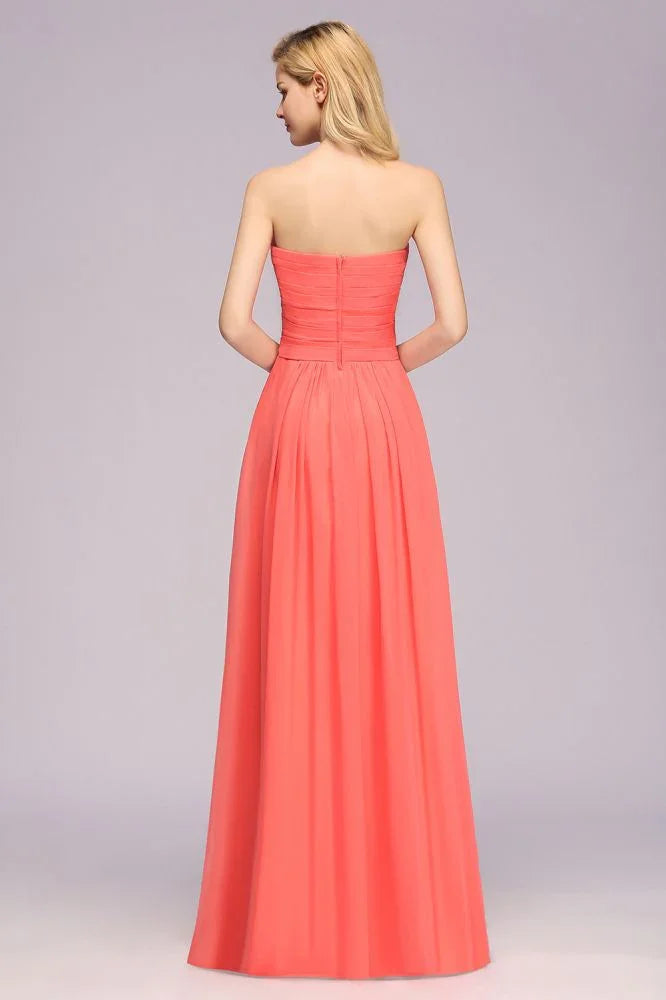 Herzförmiges ärmelloses Abendkleid mit Rüschen und schwingendem Rock aus Chiffon, A-Linien Brautjungfernkleid