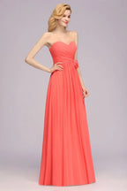Herzförmiges ärmelloses Abendkleid mit Rüschen und schwingendem Rock aus Chiffon, A-Linien Brautjungfernkleid