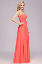 Herzförmiges ärmelloses Abendkleid mit Rüschen und schwingendem Rock aus Chiffon, A-Linien Brautjungfernkleid