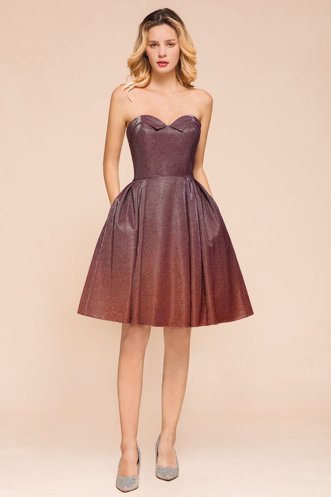Robe courte sans manches Sweetheart pour retour à la maison en soie éclatante, longueur genou, robe de bal