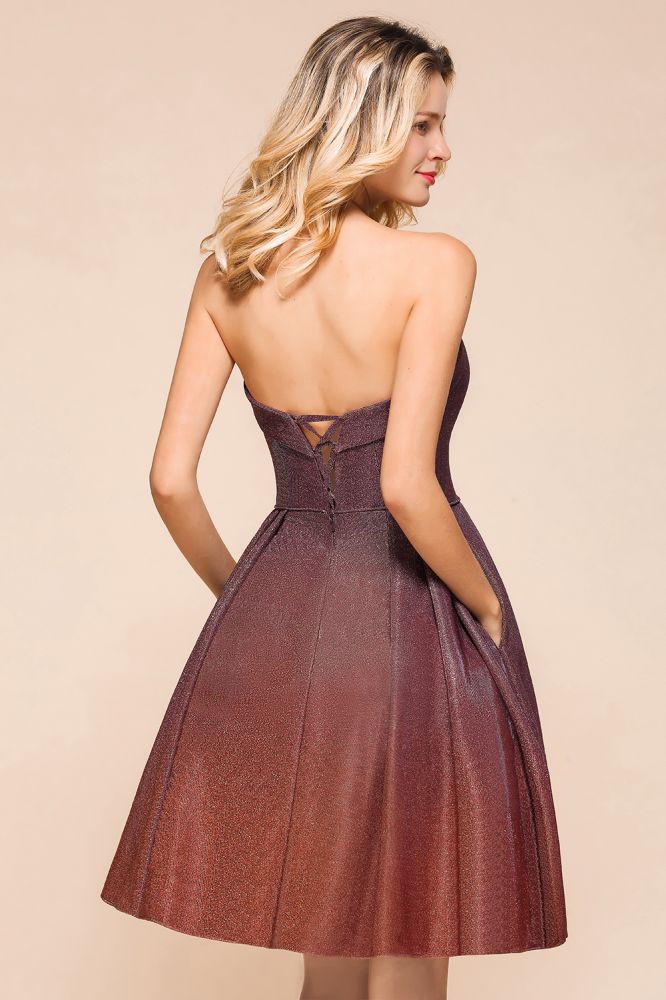 Robe courte sans manches Sweetheart pour retour à la maison en soie éclatante, longueur genou, robe de bal