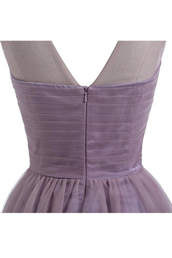 Robes de bal de rentrée en tulle lilas clair, robes courtes de bal