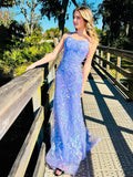 Sylvia | Vestidos largos de gala con tirantes de espagueti, encaje lila y lentejuelas estilo sirena