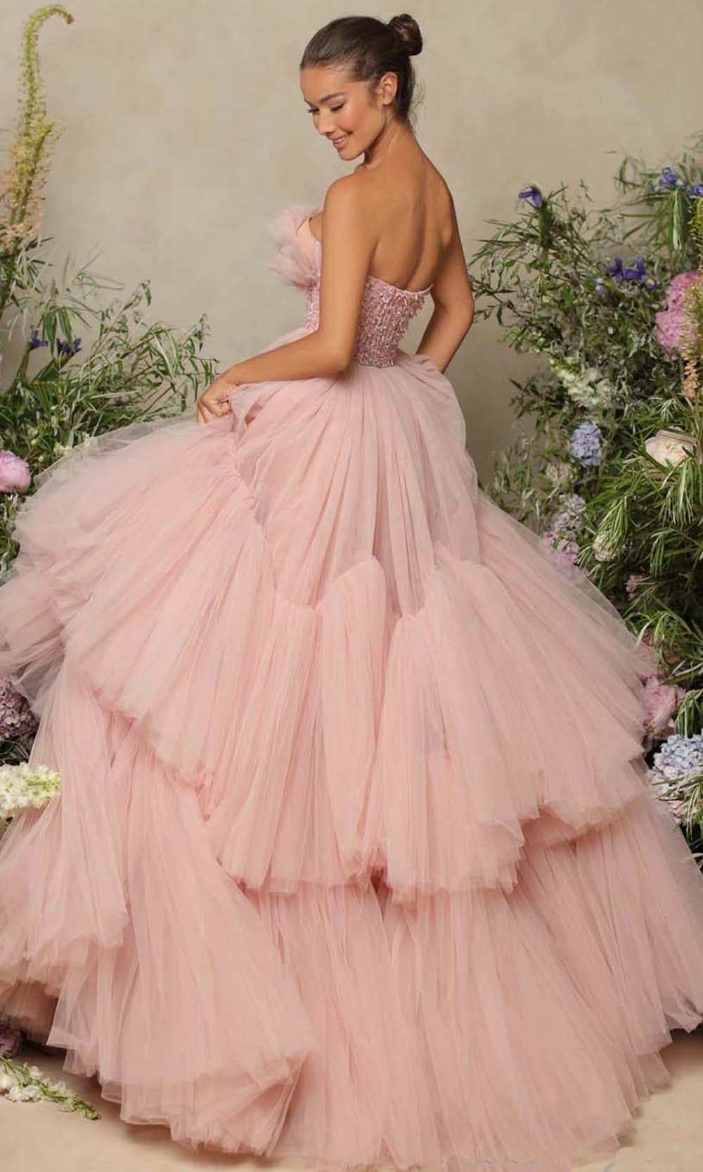 Trägerloses Ballkleid aus Tüll mit Perlen in Übergröße