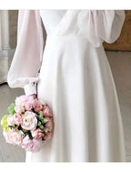 Vestidos de Noiva Pequenos Vestidos Brancos de Receção Vestidos de Noiva Linha A Decote em V Manga Comprida Comprimento até ao Tornozelo Vestidos Nupciais de Chiffon com Cor Sólida