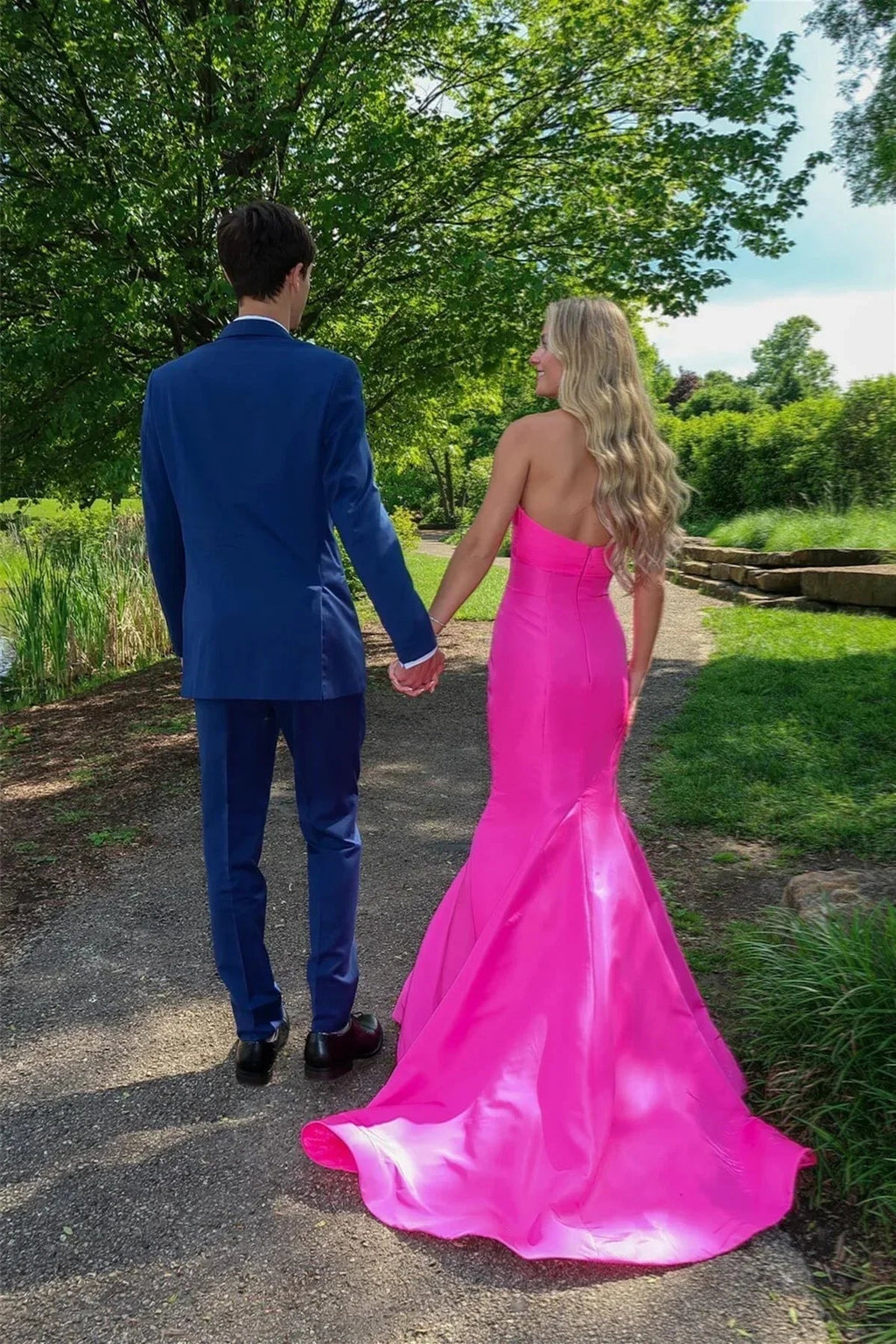 Tiff | Mermaid Sweetheart Pink Satin Prom Dress with Bow