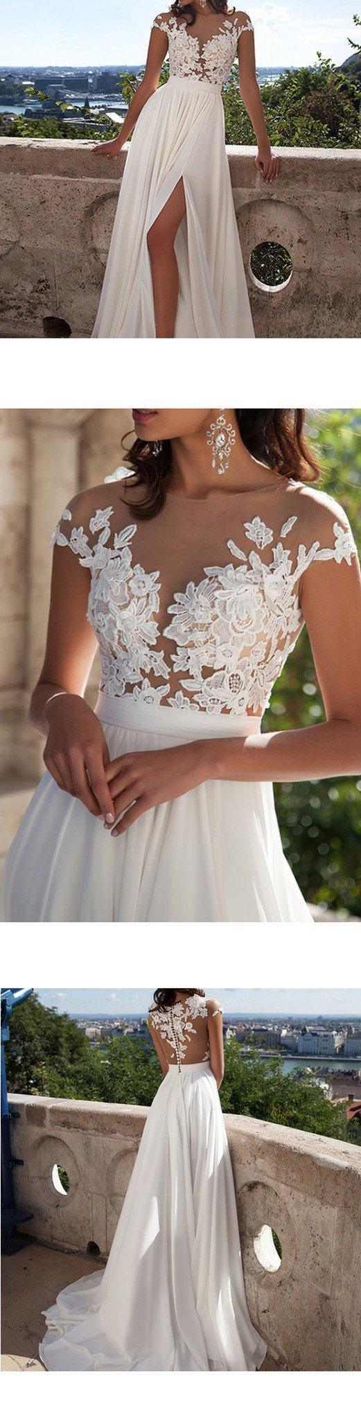 Top Spitzenapplikationen Seitenschlitz Chiffon Party Abend Ballkleider