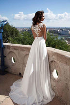 Top Spitzenapplikationen Seitenschlitz Chiffon Party Abend Ballkleider