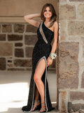 Tove | Orange One Sholder Sequins Mermaid Prom Dresses with Slit