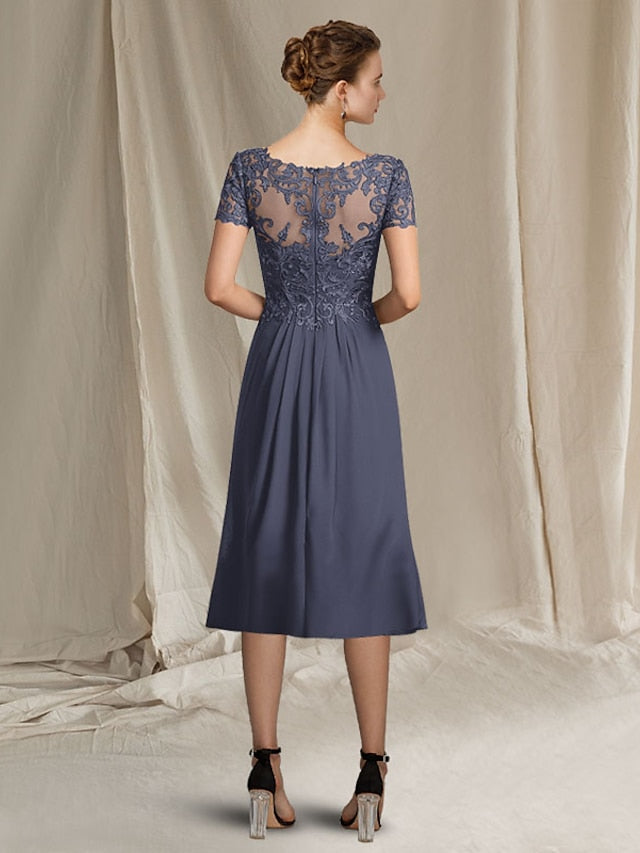 V Neck A Line Princess Tea Length Dresses For Mother Of The Bride