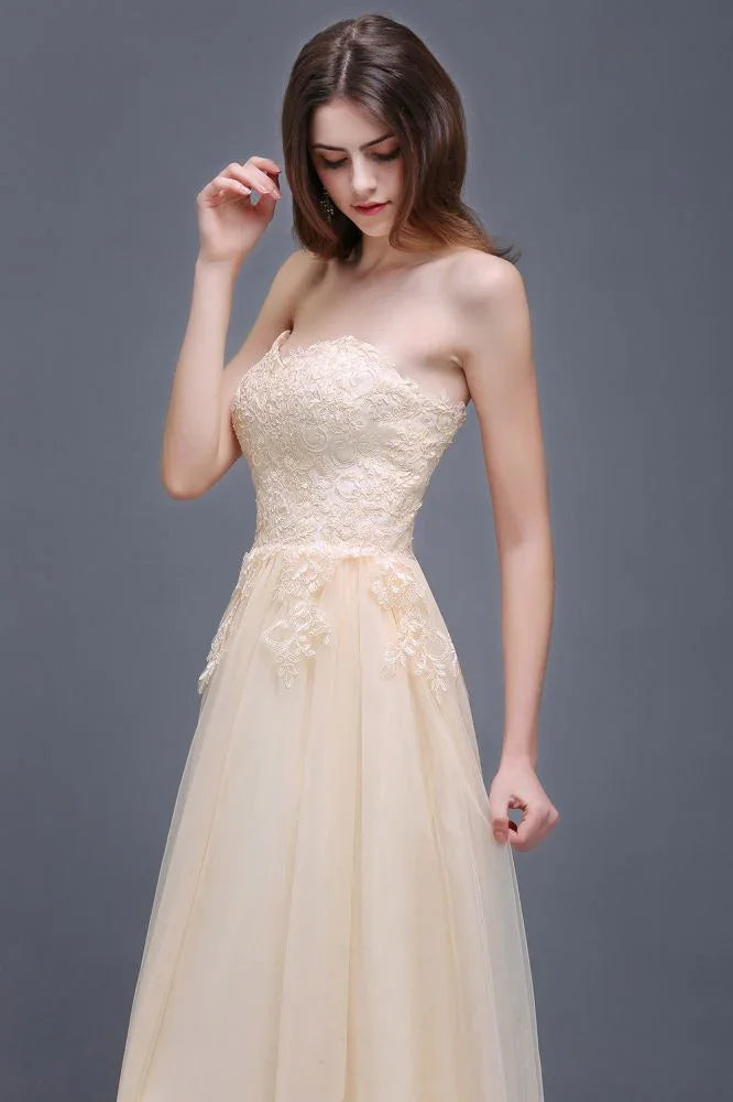 Tulle Aline Floor Length Appliques Prom Dress