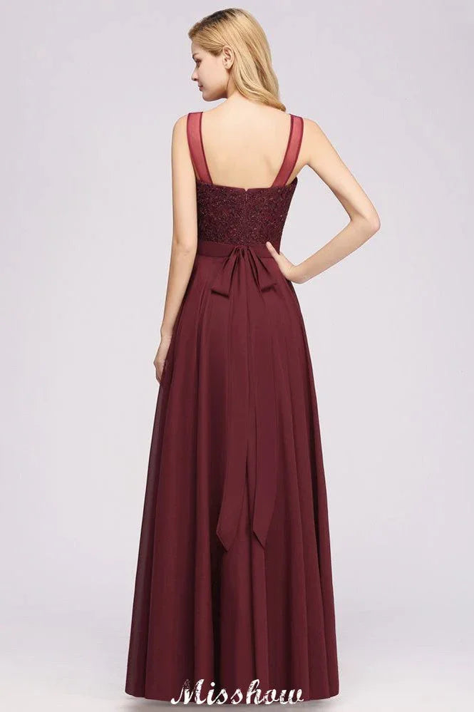 Vestidos de Dama de Honra sem Mangas com Miçangas em Renda de Tule, Comprimento ao Chão, Corte em A, Vestido de Festa em Chiffon e Tule