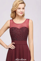 Vestidos de Dama de Honra sem Mangas com Miçangas em Renda de Tule, Comprimento ao Chão, Corte em A, Vestido de Festa em Chiffon e Tule