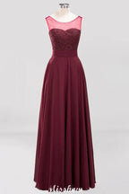 Vestidos de Dama de Honra sem Mangas com Miçangas em Renda de Tule, Comprimento ao Chão, Corte em A, Vestido de Festa em Chiffon e Tule