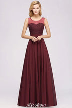 Vestidos de Dama de Honra sem Mangas com Miçangas em Renda de Tule, Comprimento ao Chão, Corte em A, Vestido de Festa em Chiffon e Tule