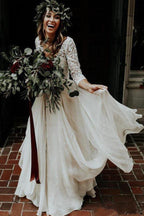 Robe de mariage en deux pièces à manches trois quarts en mousseline