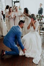 Robe de mariage en deux pièces à manches trois quarts en mousseline