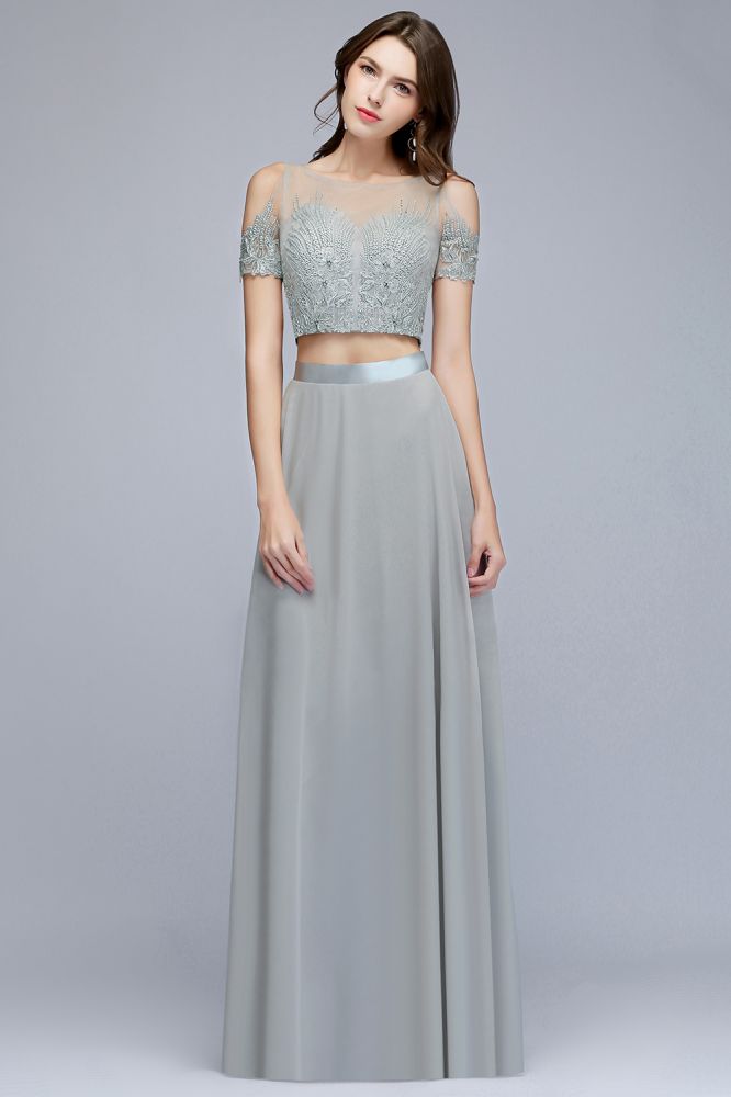 Two-piece Floor Length Appliqued Chiffon Prom Dresses