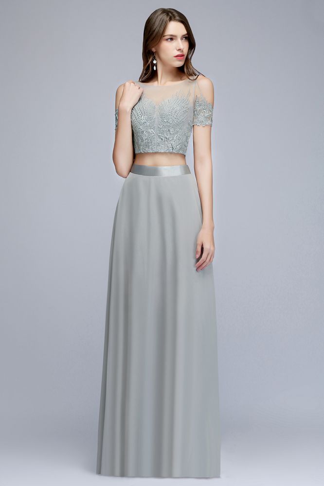Two-piece Floor Length Appliqued Chiffon Prom Dresses
