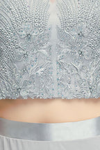 Two-piece Floor Length Appliqued Chiffon Prom Dresses