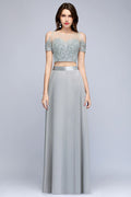 Two-piece Floor Length Appliqued Chiffon Prom Dresses