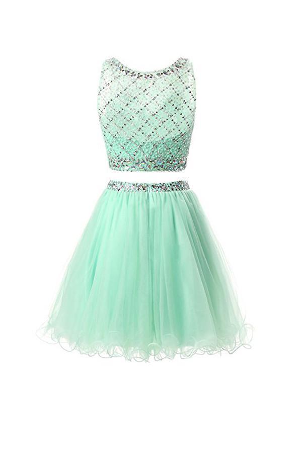 Vestidos de fiesta de tul menta de dos piezas para el regreso a casa