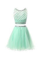Vestidos de fiesta de tul menta de dos piezas para el regreso a casa