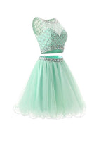 Vestidos de fiesta de tul menta de dos piezas para el regreso a casa
