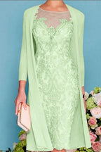 Two Piece Sheath / Column Mother of the Bride Dress Knee Length Chiffon Lace 3/4 Length Sleeve