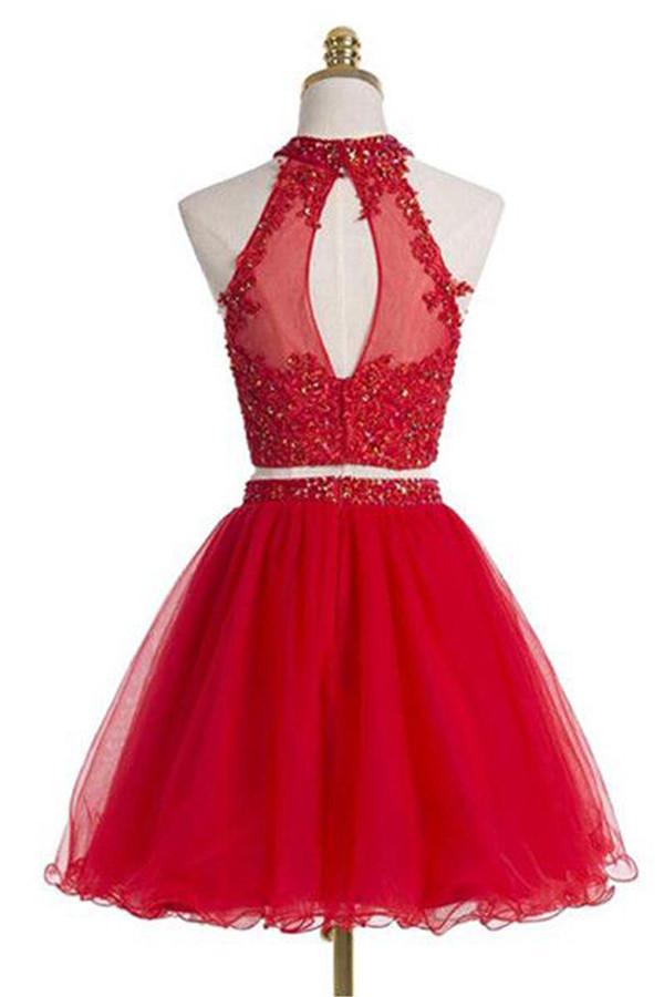 Zweiteiliges Neckholder-Heimkehrkleid in Rot mit ärmeln